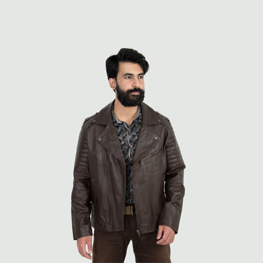 Deep Chocolate Brown Quilted Biker Jacket
