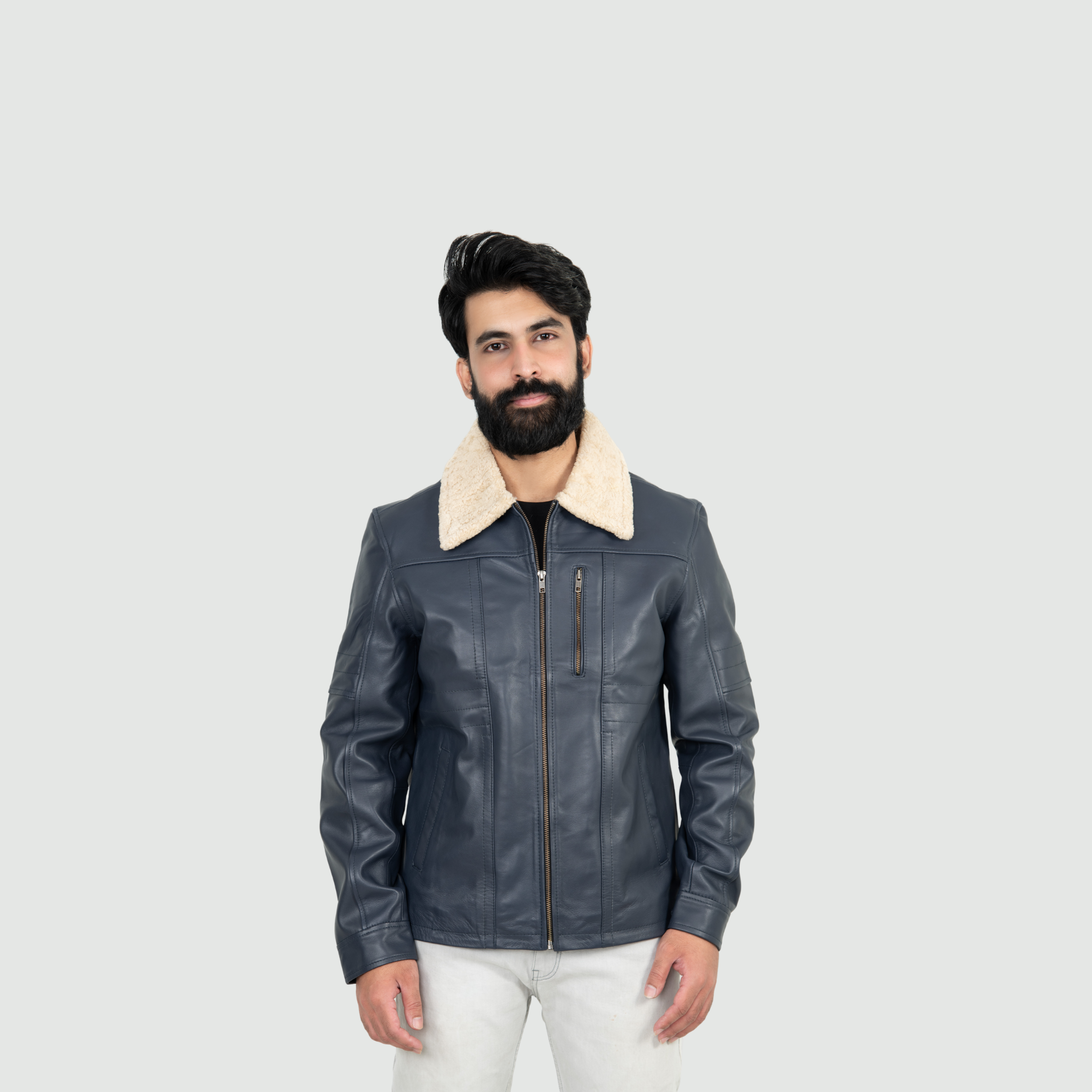 Navy Blue Shearling Jacket