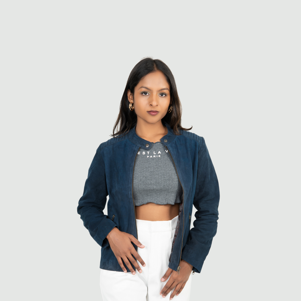 Deep Navy Blue Biker Jacket