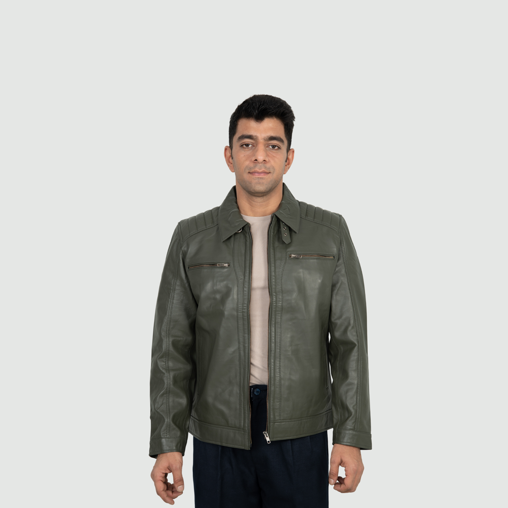 Military Olive Green Quilted Biker Jacket