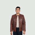Deep Reddish Brown Quilted Biker Jacket
