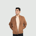 Warm Tan Brown Mandarin Collar Bomber Jacket