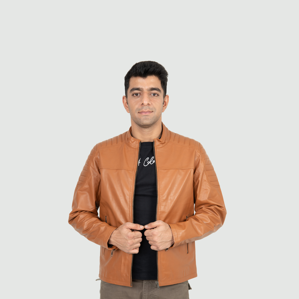 Tan Brown Quilted Biker Jacket