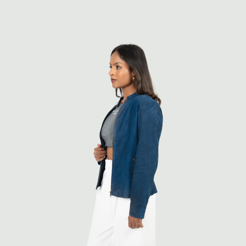 Deep Navy Blue Biker Jacket