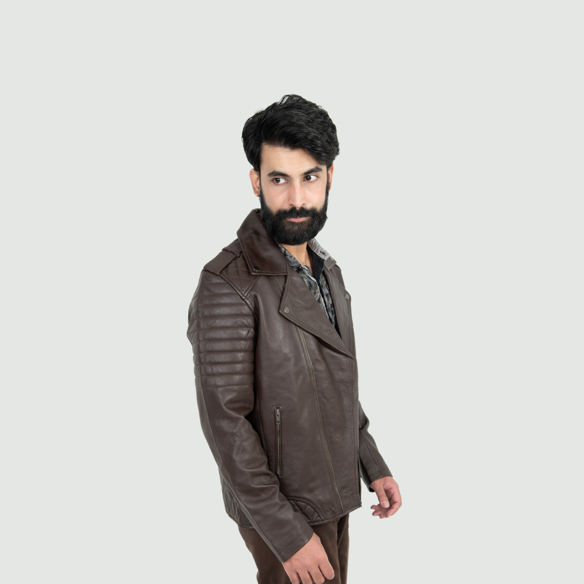 Deep Chocolate Brown Quilted Biker Jacket