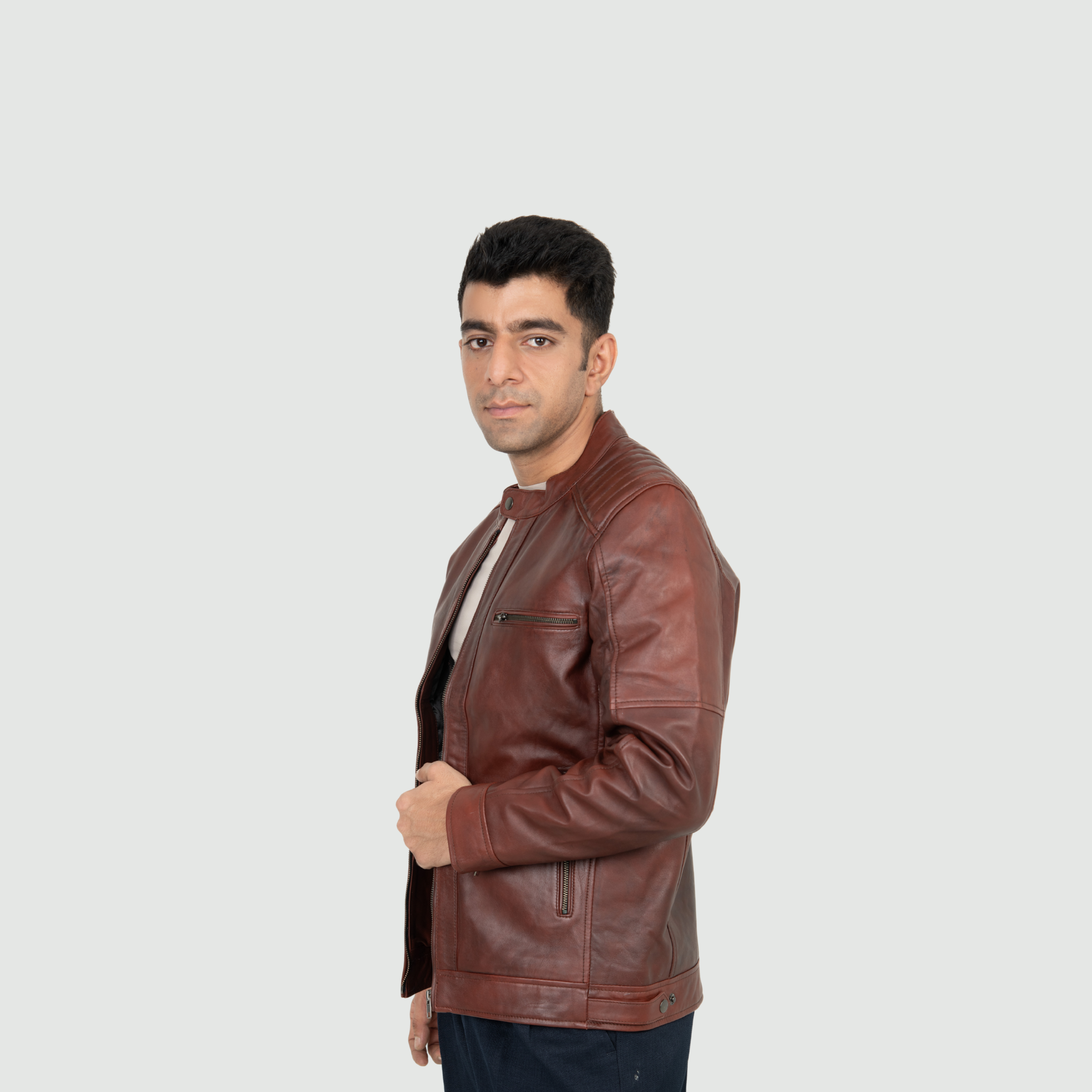 Deep Reddish Brown Quilted Biker Jacket