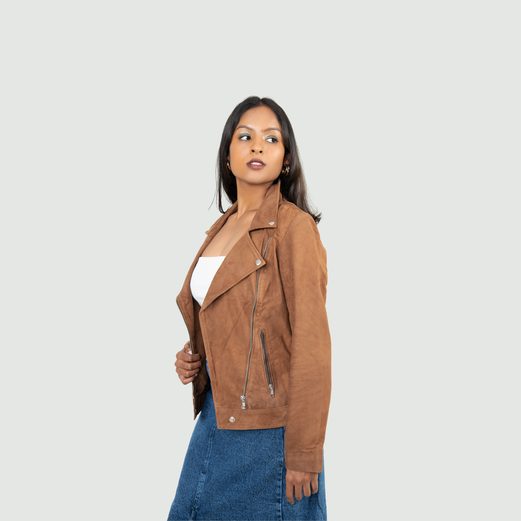 Tan Brown Suede Biker Jacket