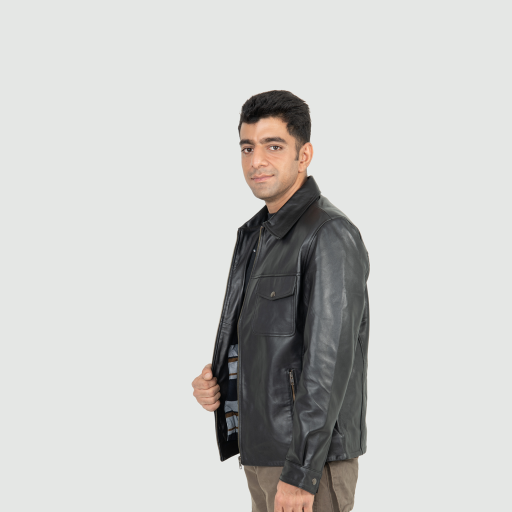 Jet Black Classic Jacket Sharp Shirt-Style Collar