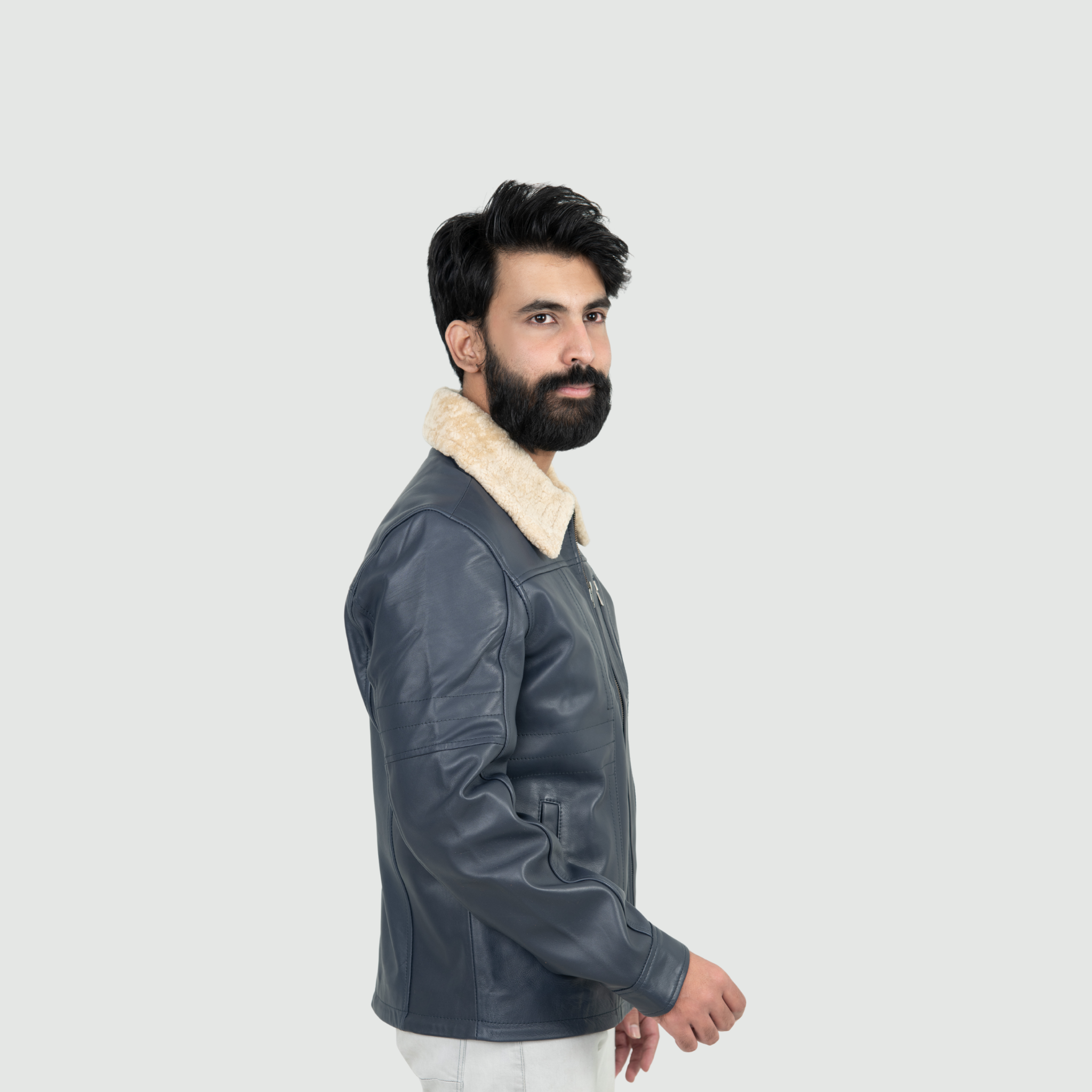 Navy Blue Shearling Jacket