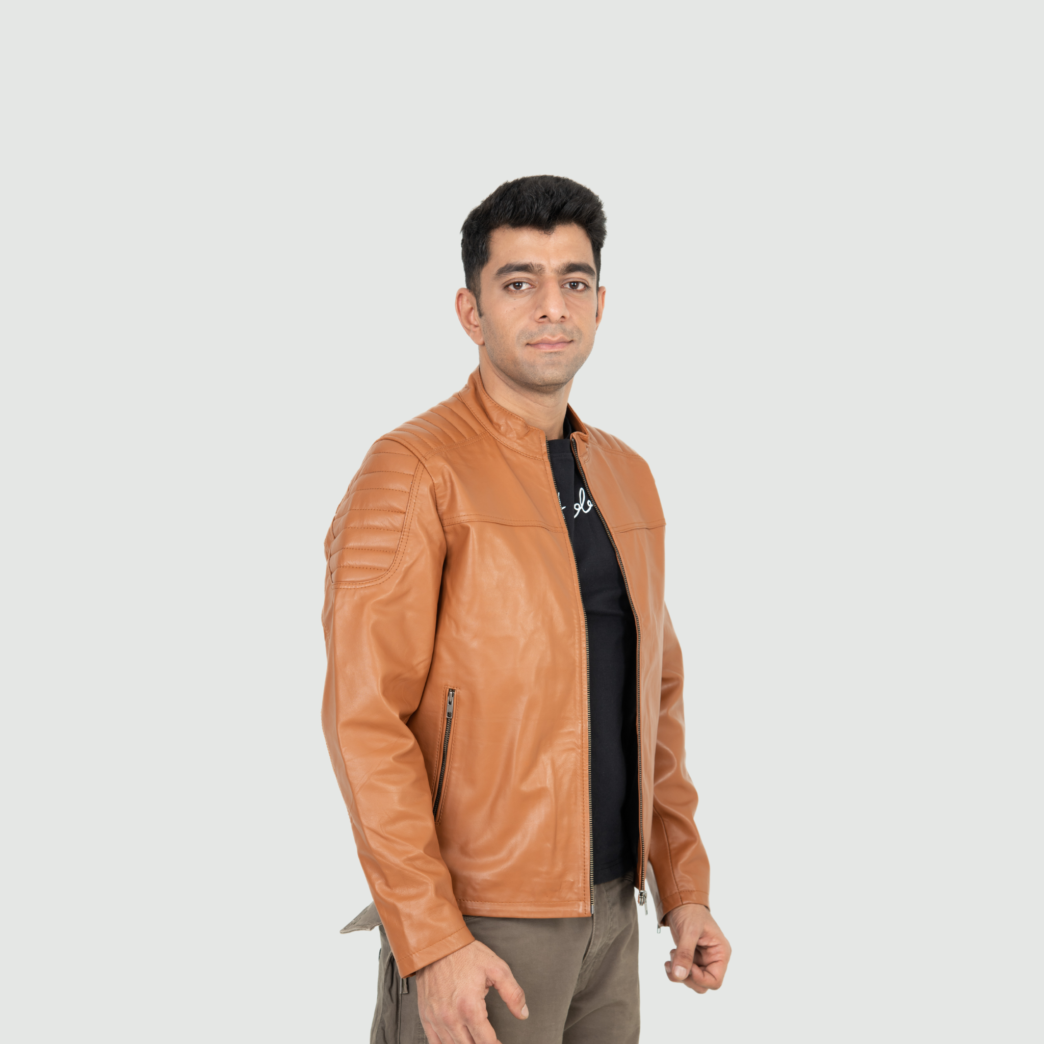 Tan Brown Quilted Biker Jacket