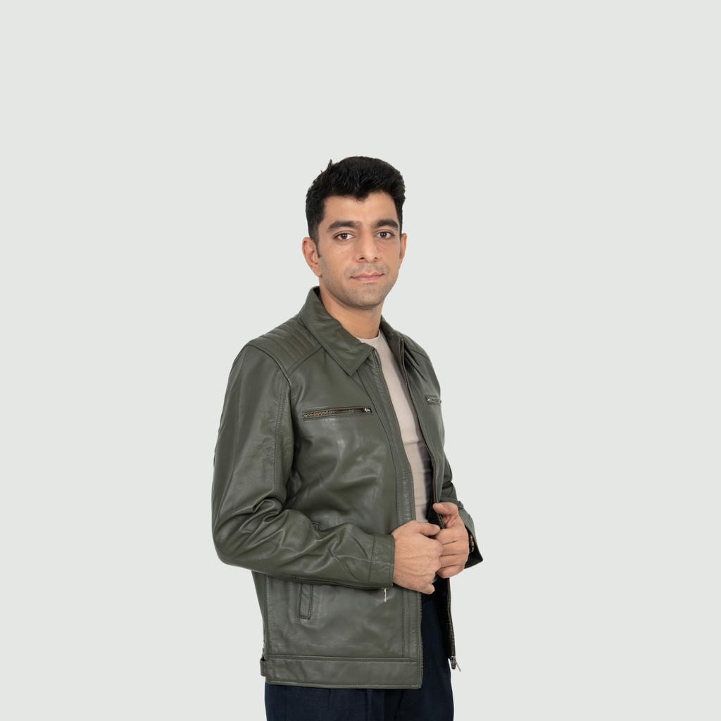 Military Olive Green Quilted Biker Jacket