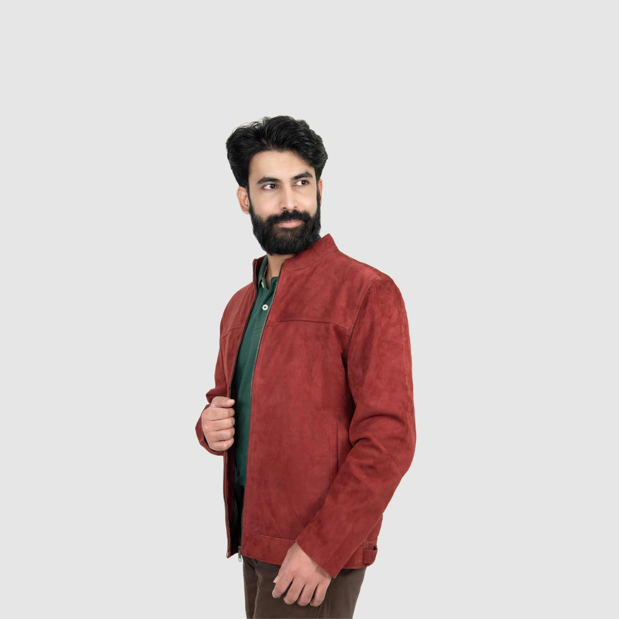 Brick Red/Deep Rust Mandarin Collar Bomber Jacket