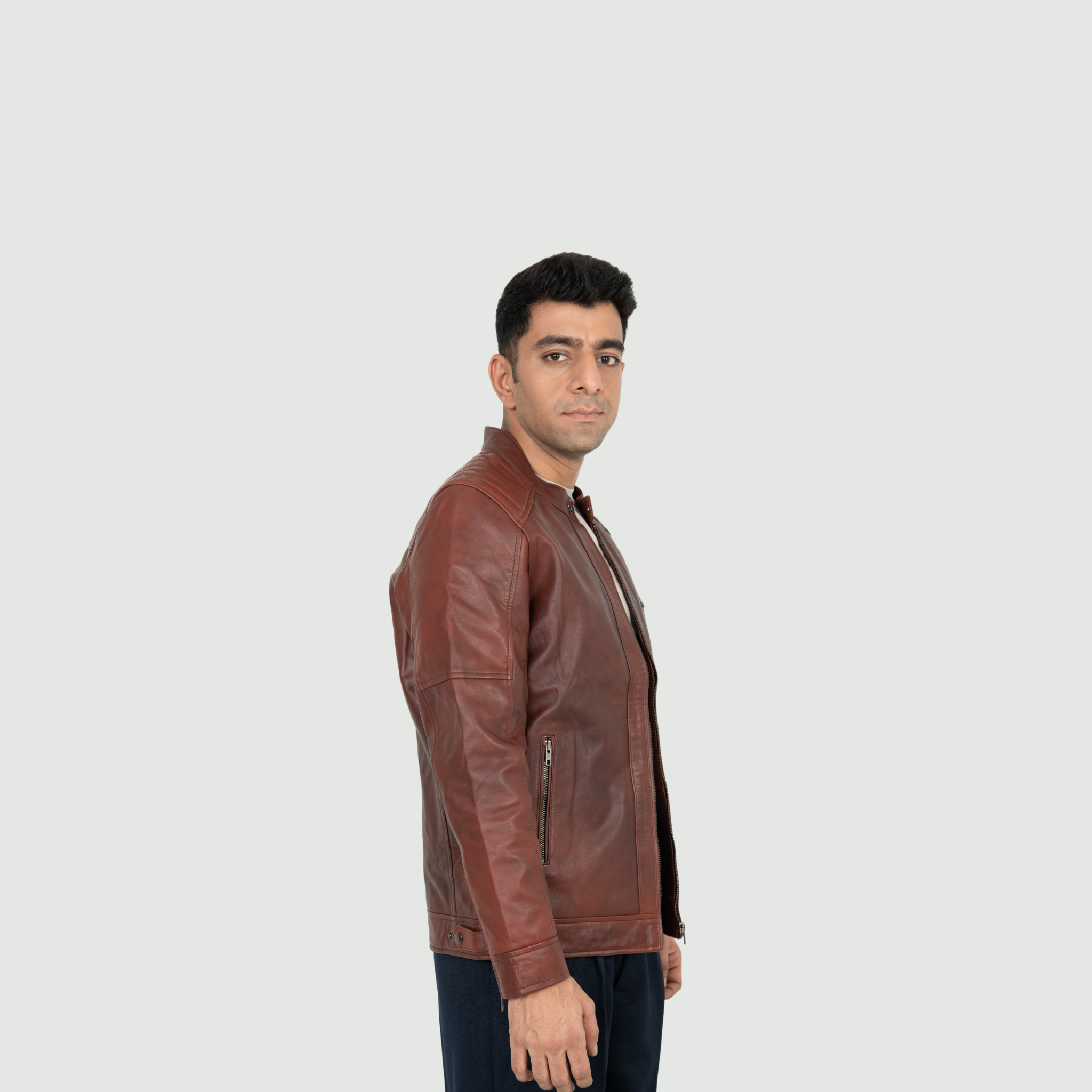 Deep Reddish Brown Quilted Biker Jacket