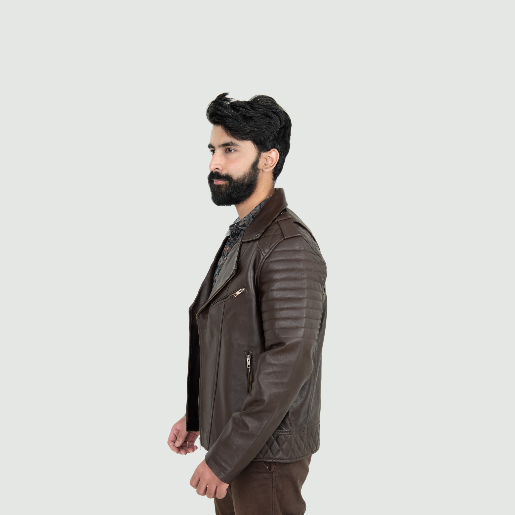 Deep Chocolate Brown Quilted Biker Jacket