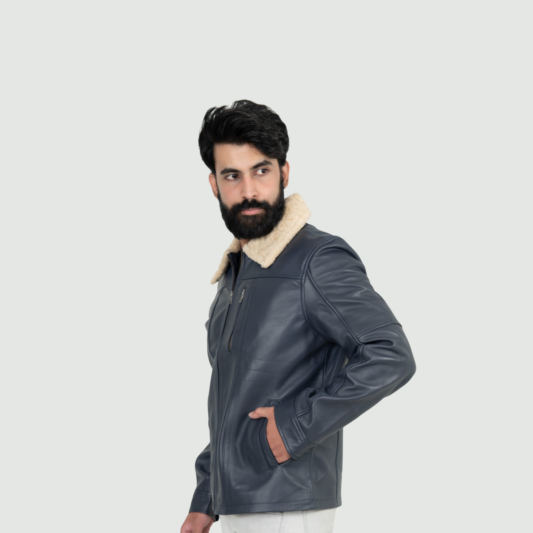 Navy Blue Shearling Jacket