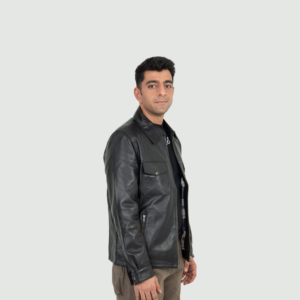 Jet Black Classic Jacket Sharp Shirt-Style Collar