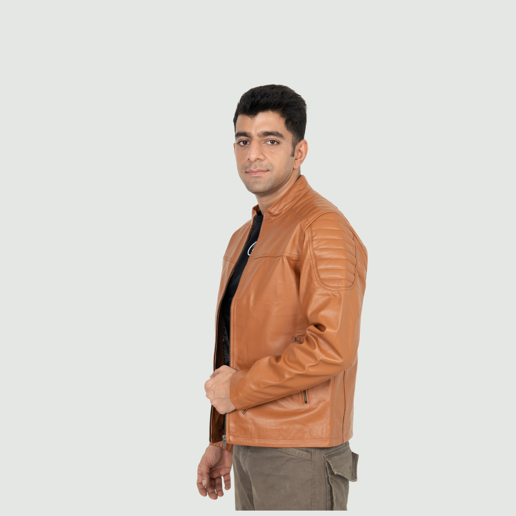 Tan Brown Quilted Biker Jacket