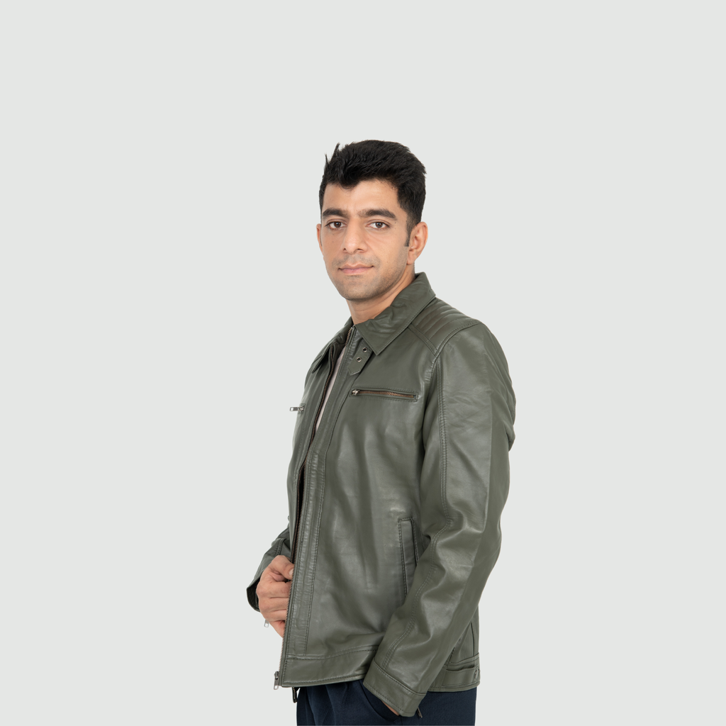 Military Olive Green Quilted Biker Jacket