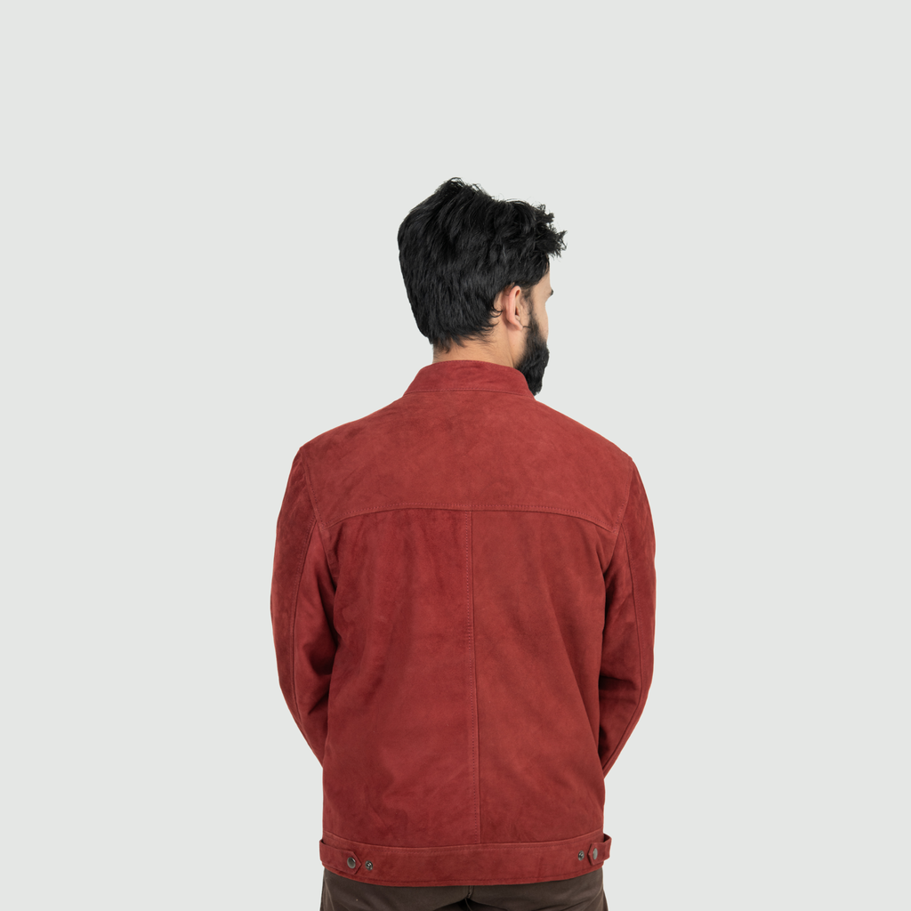 Brick Red/Deep Rust Mandarin Collar Bomber Jacket