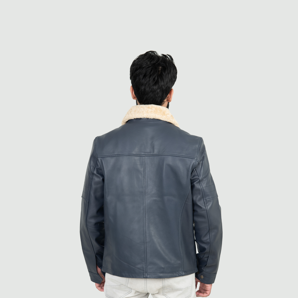Navy Blue Shearling Jacket