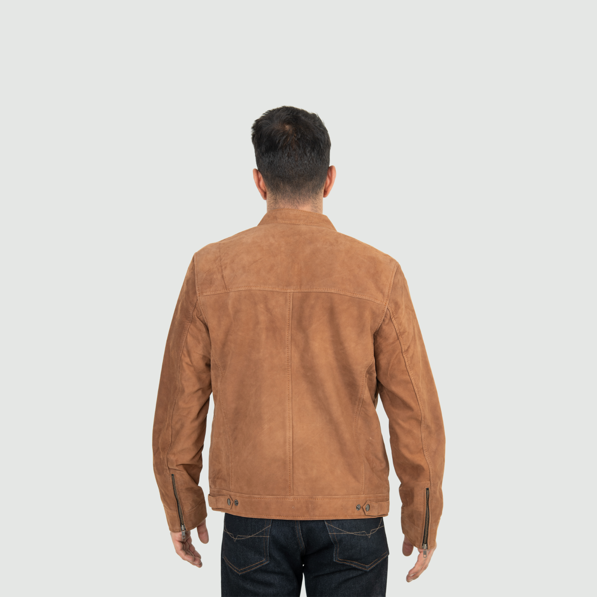 Warm Tan Brown Mandarin Collar Bomber Jacket