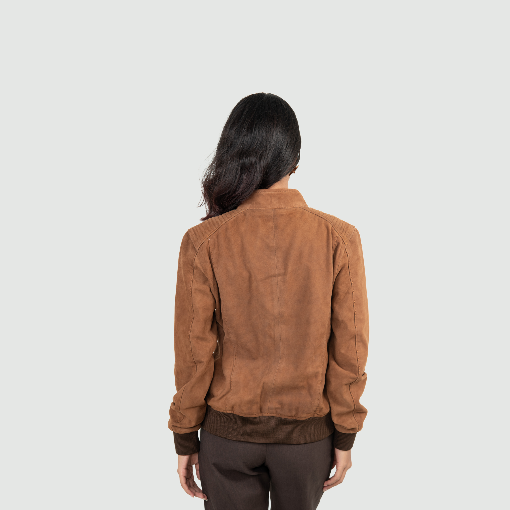 Tan Brown Suede Bomber Jacket