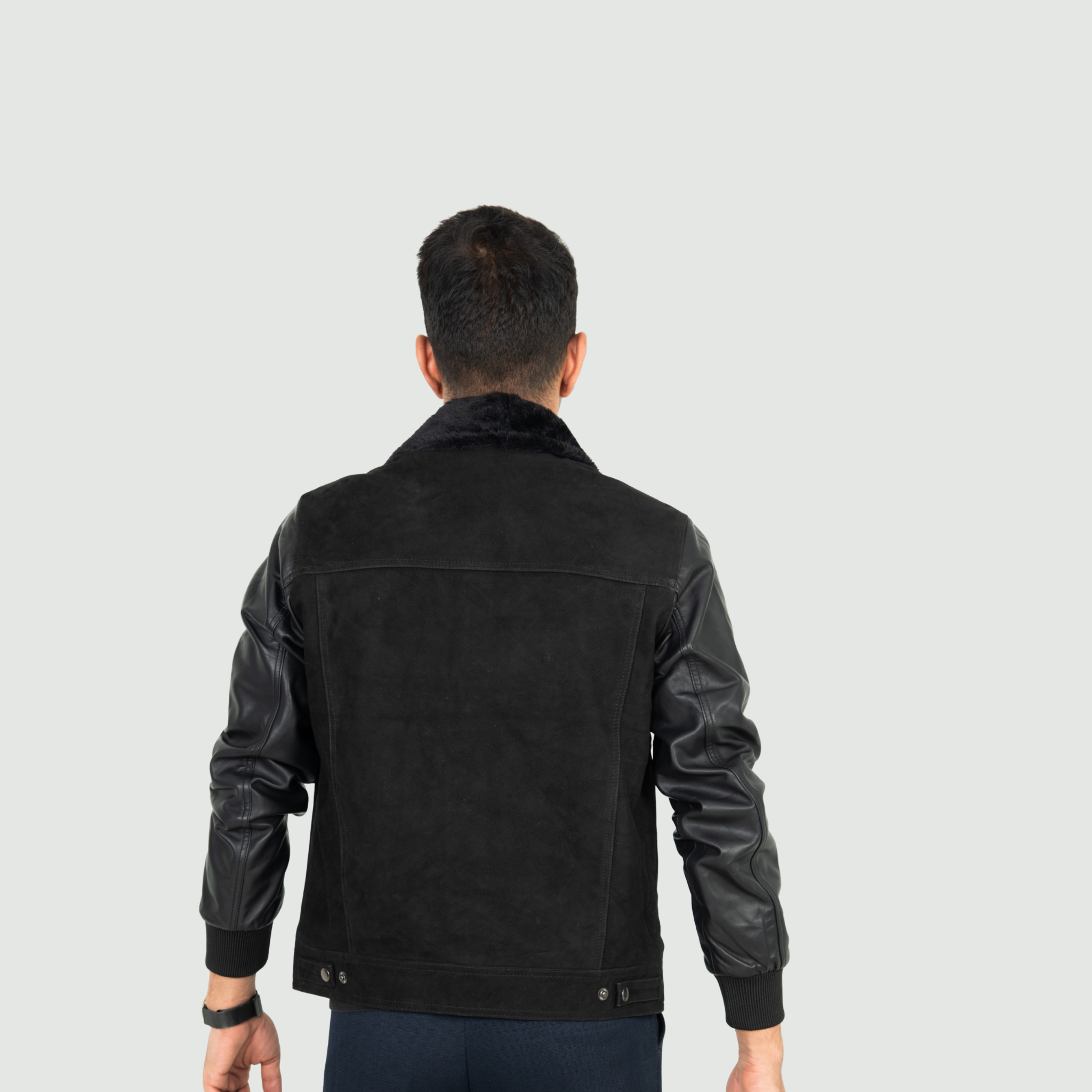 Jet Black Jacket With Black Shearling Collar