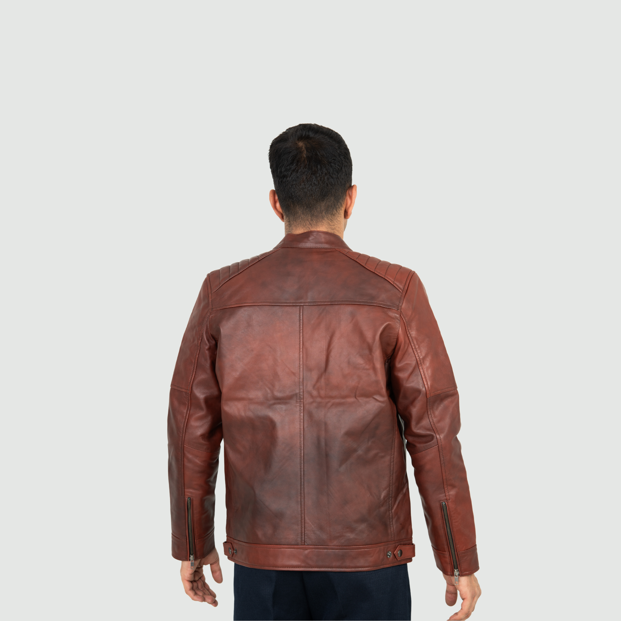 Deep Reddish Brown Quilted Biker Jacket