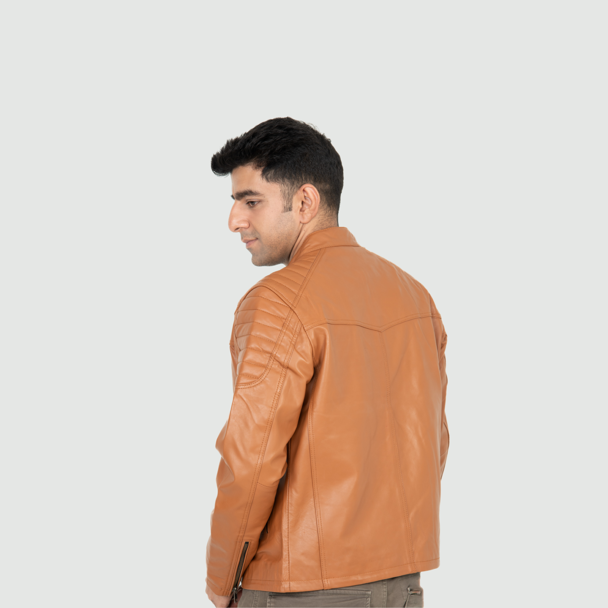 Tan Brown Quilted Biker Jacket