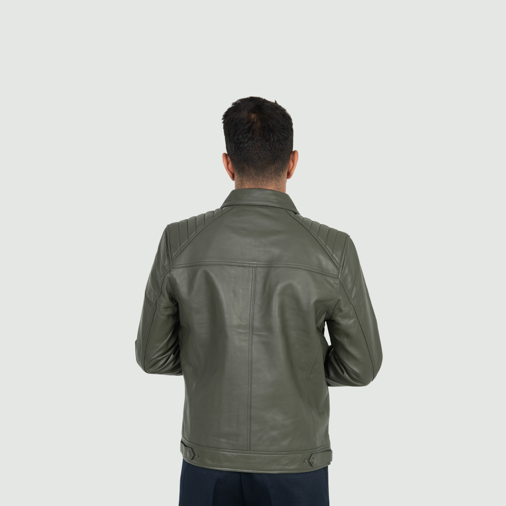 Military Olive Green Quilted Biker Jacket