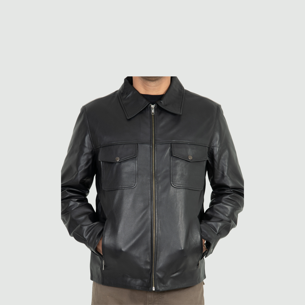 Jet Black Classic Jacket Sharp Shirt-Style Collar