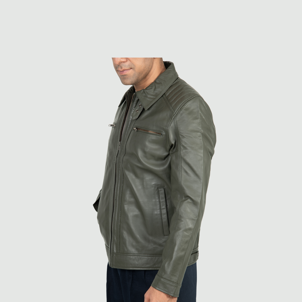 Military Olive Green Quilted Biker Jacket