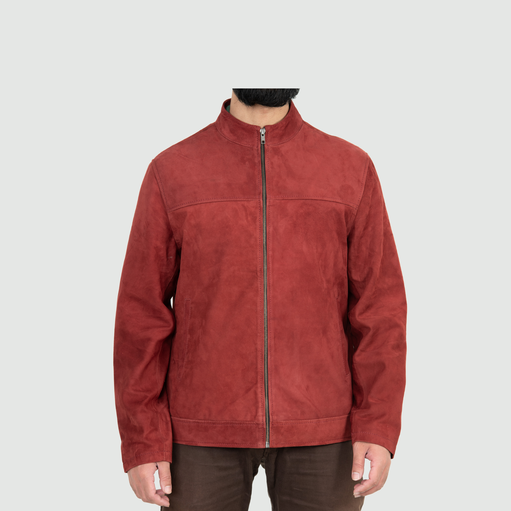 Brick Red/Deep Rust Mandarin Collar Bomber Jacket