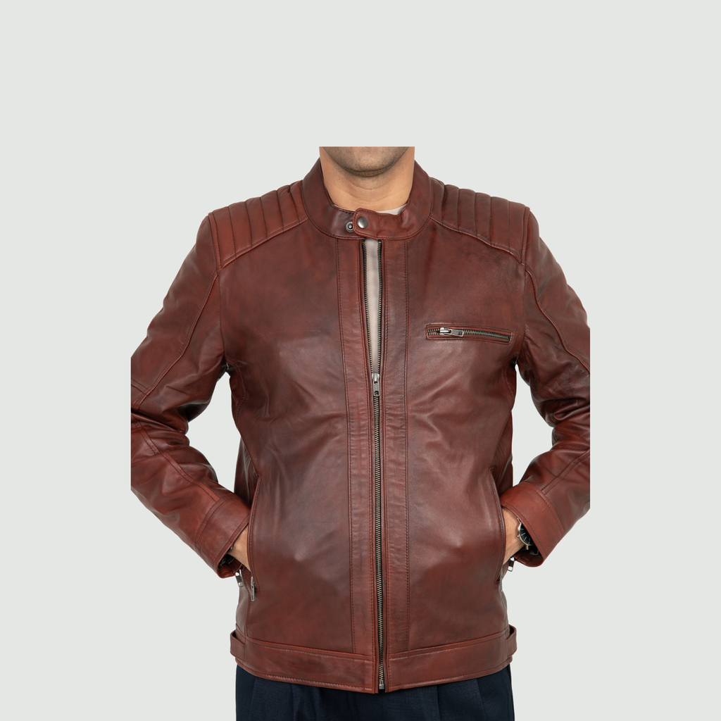 Deep Reddish Brown Quilted Biker Jacket