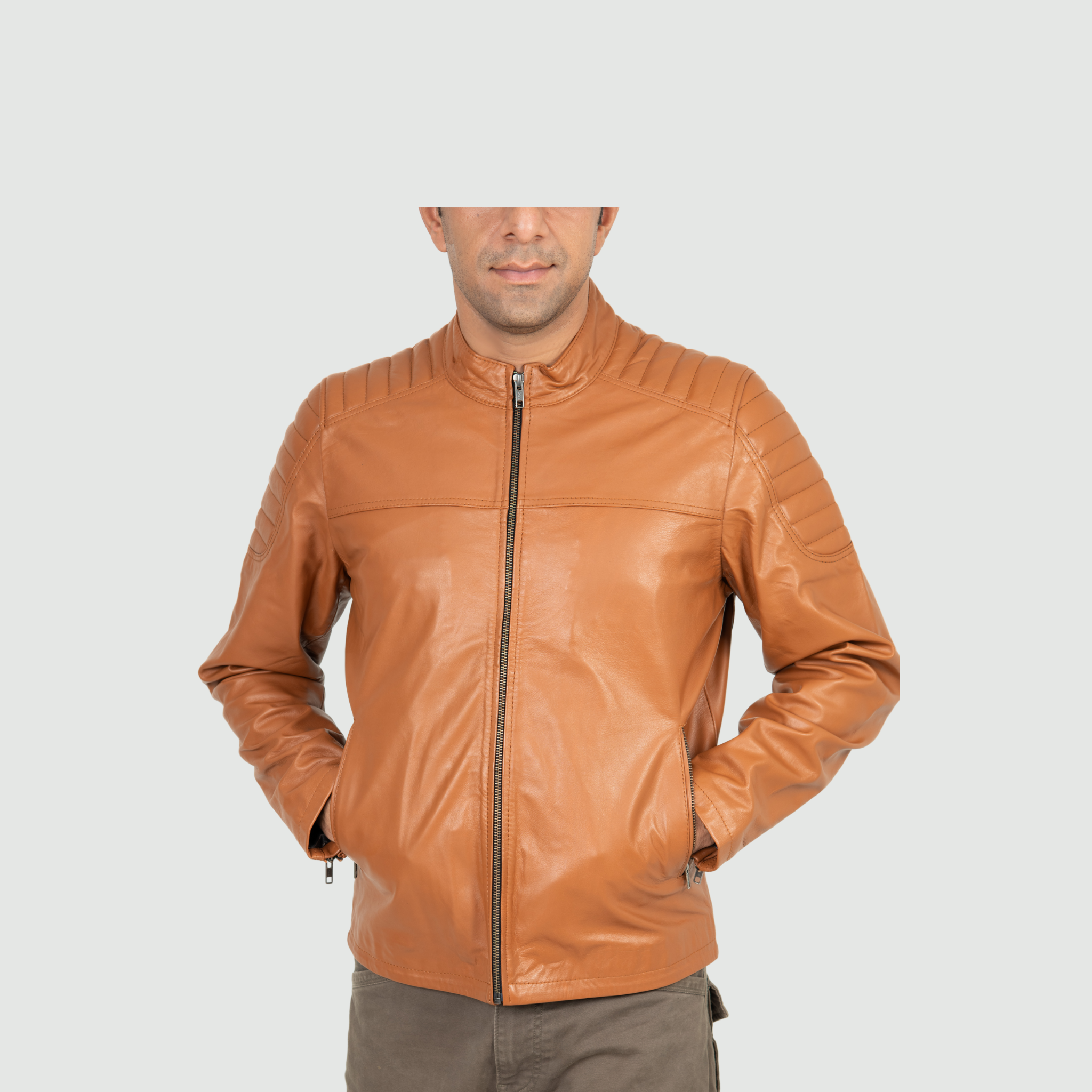 Tan Brown Quilted Biker Jacket