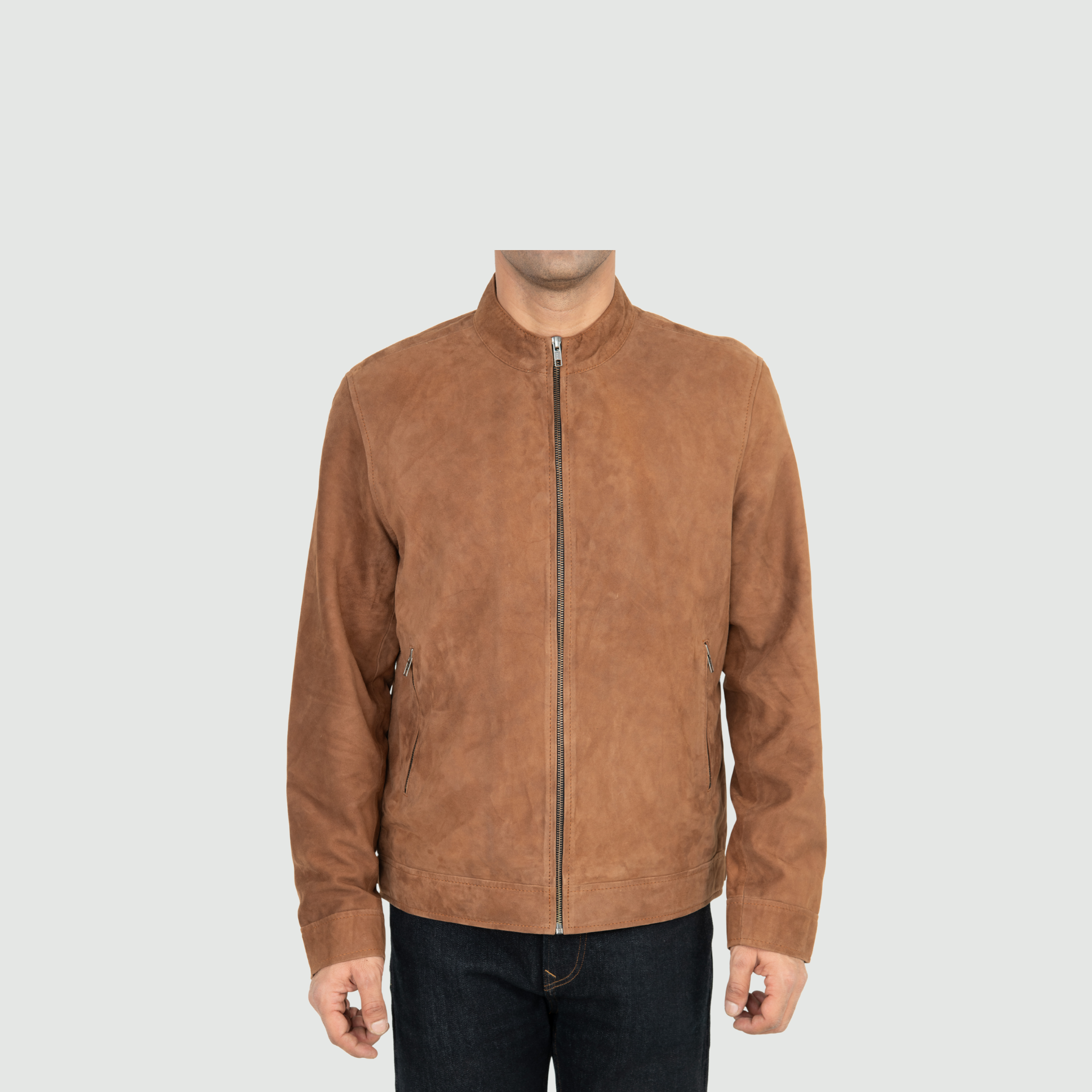 Warm Tan Brown Mandarin Collar Bomber Jacket