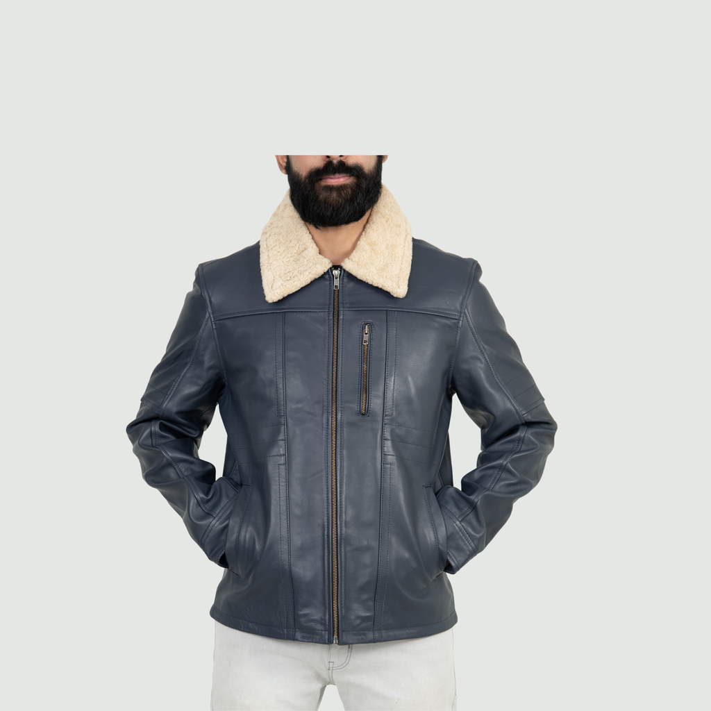 Navy Blue Shearling Jacket