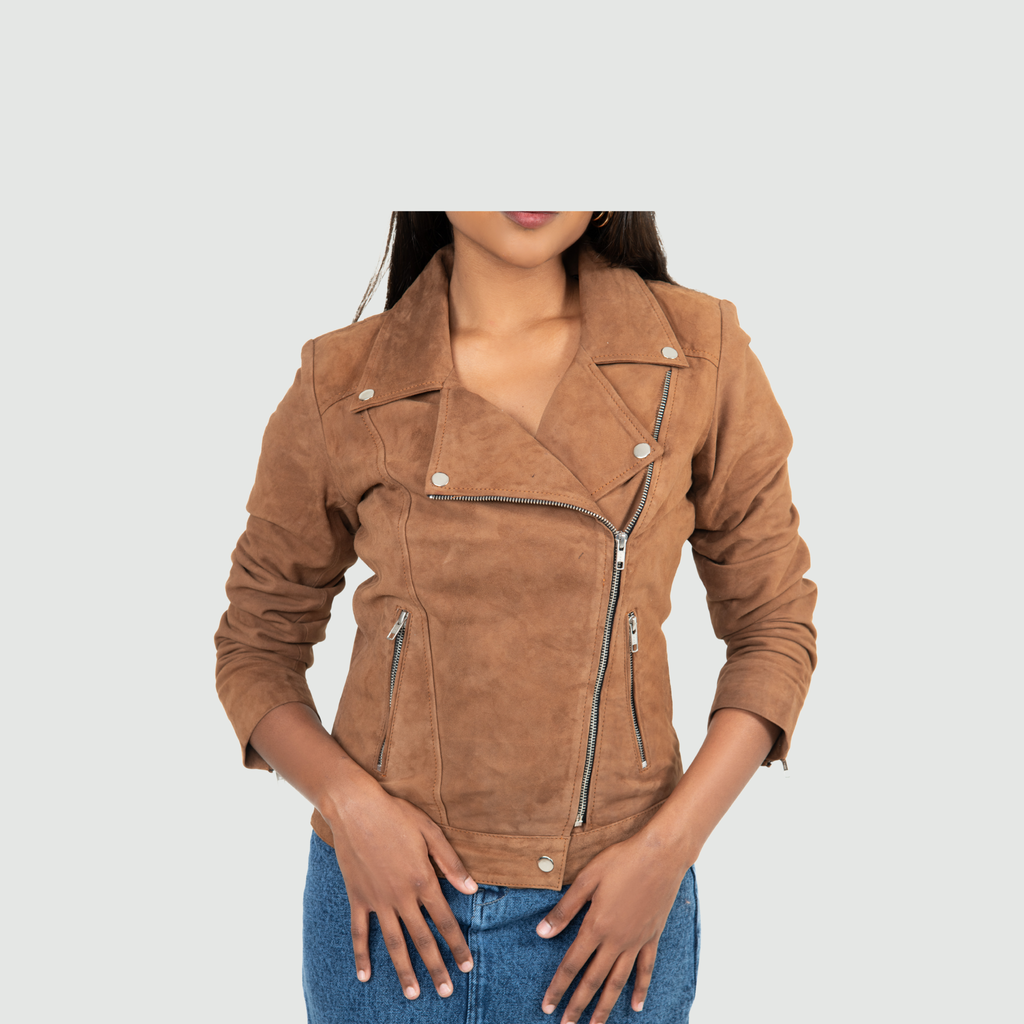 Tan Brown Suede Biker Jacket