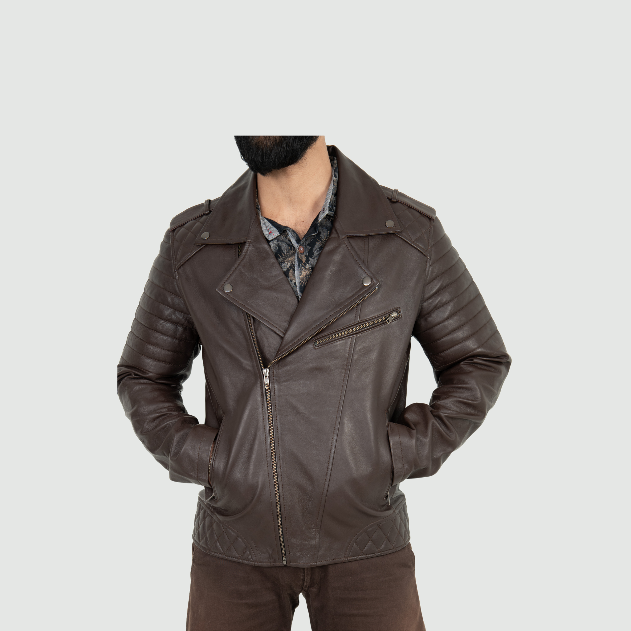 Deep Chocolate Brown Quilted Biker Jacket